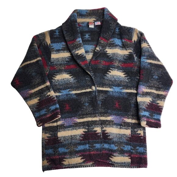 Vintage Mazmania Southwestern Aztec Fleece Full Zip Jacket USA Men's Size Large - Picture 1 of 9